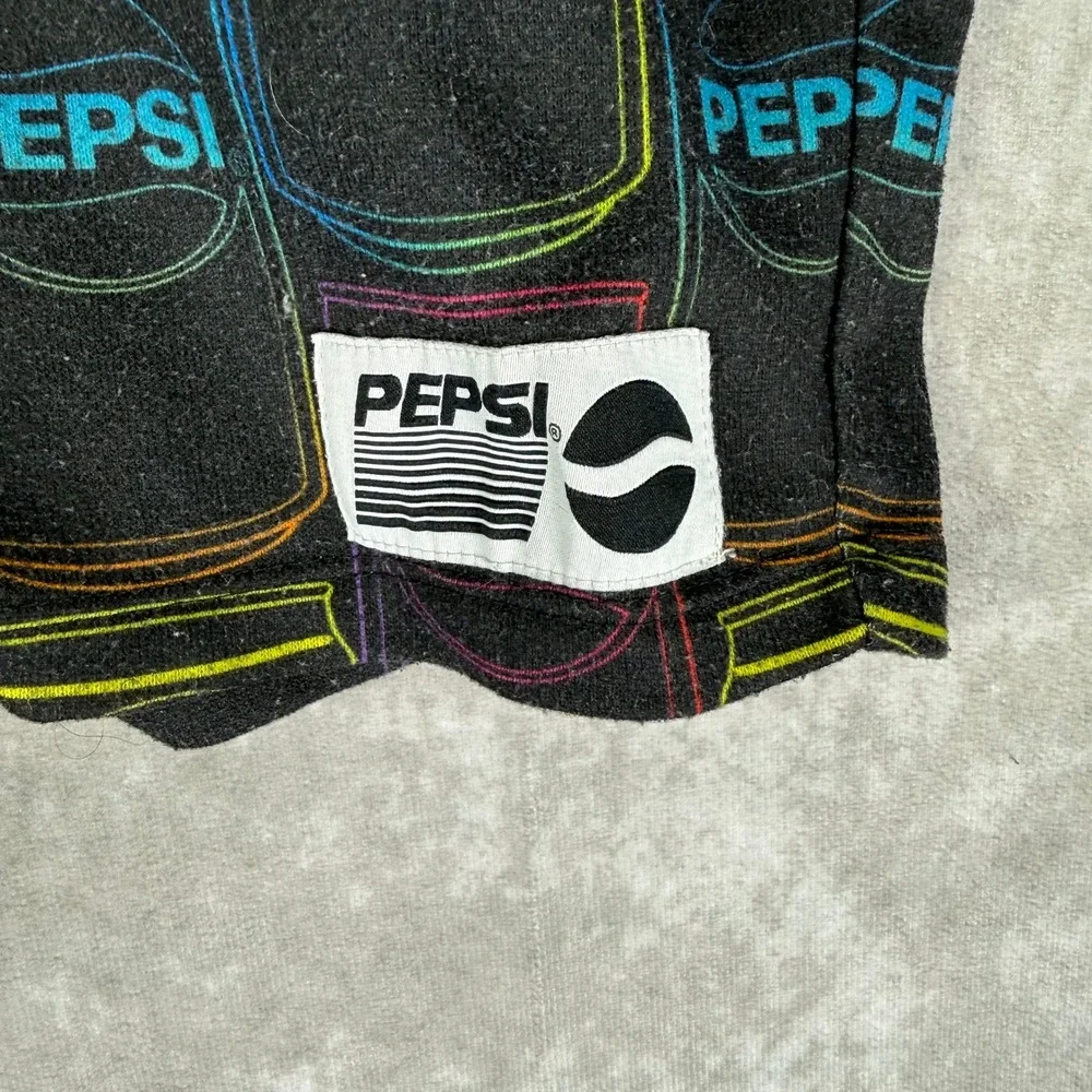 Forever 21 Pepsi Shorts Mens XL Black Neon Soda Can Print Retro Streetwear‎